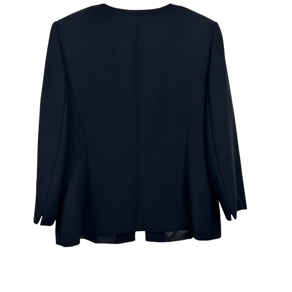 Tahari Blazer Women 14 Black Beaded Pearl Trim Collarless Open Front Jacket - Picture 7 of 10